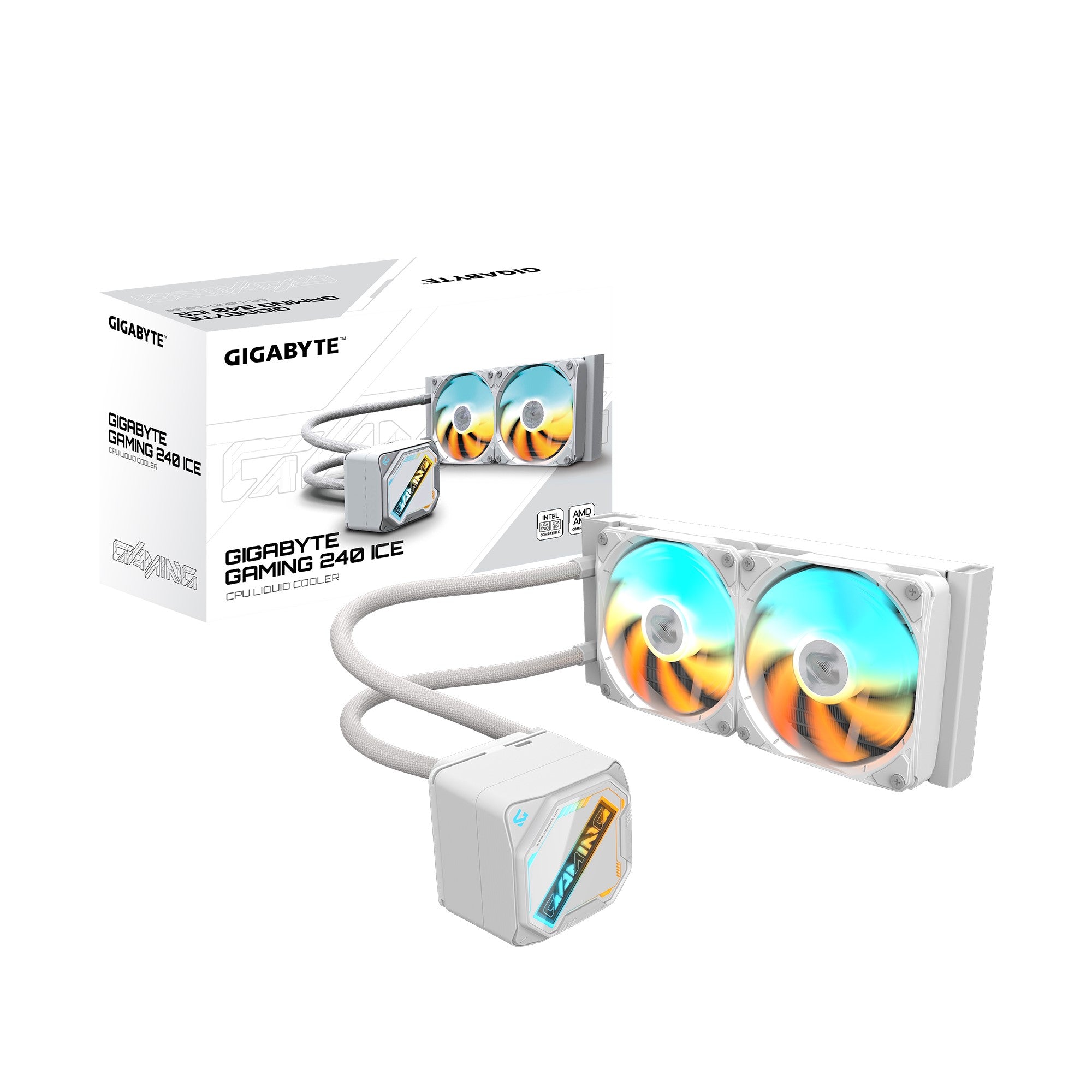 Gigabyte GAMING 240 ICE all-in-one liquid cooler, Intel 1851 / 1700 / 115X / 1200, AMD AM5 / AM4, Color ICE Gigabyte GAMING 240 ICE all-in-one liquid cooler, Intel 1851 / 1700 / 115X / 1200, AMD AM5 / AM4, Color ICE